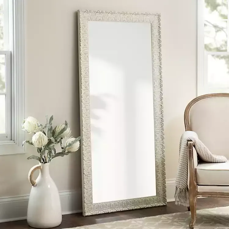 Kirklands Home Full Length & Floor Mirrors|Ornate Distressed Cream Leaner Mirror