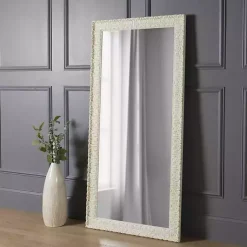 Kirklands Home Full Length & Floor Mirrors|Ornate Distressed Cream Leaner Mirror
