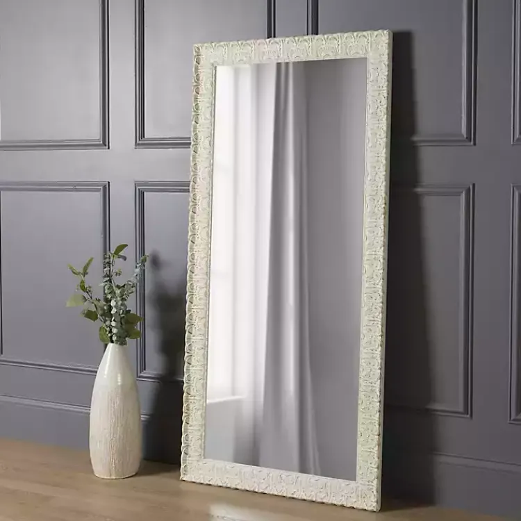 Kirklands Home Full Length & Floor Mirrors|Ornate Distressed Cream Leaner Mirror