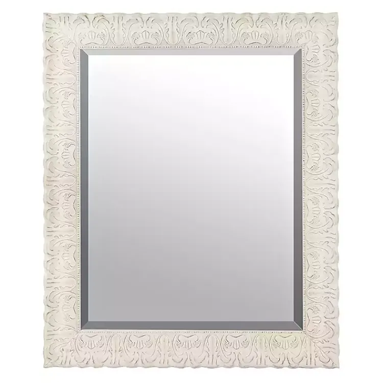 Kirklands Home Framed Mirrors|Ornate Distressed Cream Mirror, 29x35