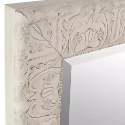 Kirklands Home Framed Mirrors|Ornate Distressed Cream Mirror, 29x35