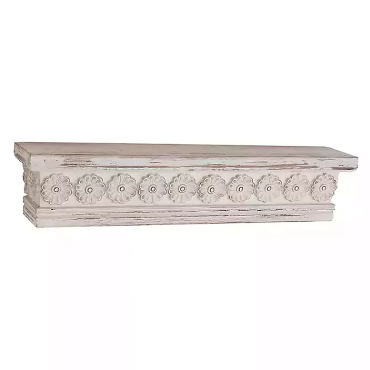 Kirklands Home Shelves|Ornate Farmhouse Wooden Wall Shelf, 28 in. White