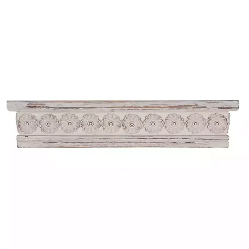 Kirklands Home Shelves|Ornate Farmhouse Wooden Wall Shelf, 28 in. White
