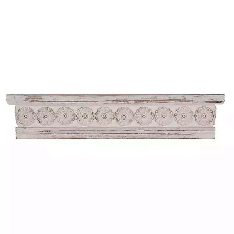 Kirklands Home Shelves|Ornate Farmhouse Wooden Wall Shelf, 28 in. White