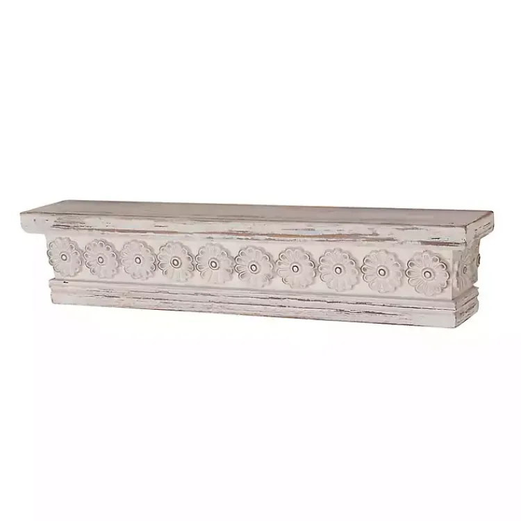 Kirklands Home Shelves|Ornate Farmhouse Wooden Wall Shelf, 28 in. White
