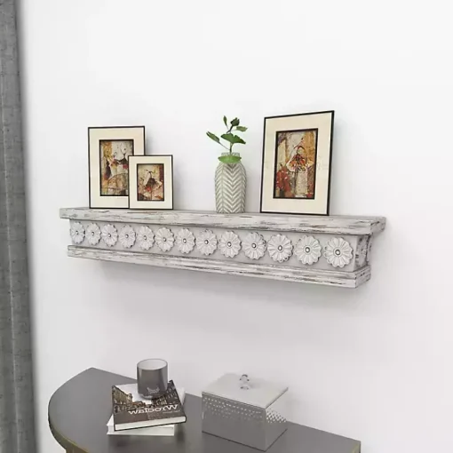 Kirklands Home Shelves|Ornate Farmhouse Wooden Wall Shelf, 36 in.