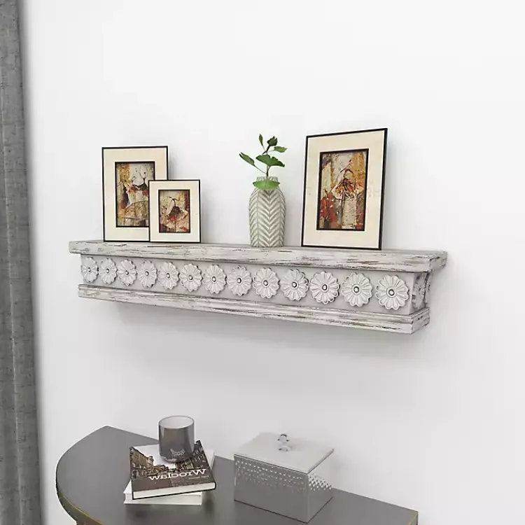 Kirklands Home Shelves|Ornate Farmhouse Wooden Wall Shelf, 36 in.