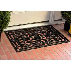 Kirklands Home Doormats|Ornate Penelope Durable Rubber Doormat, 30x18 in. Black