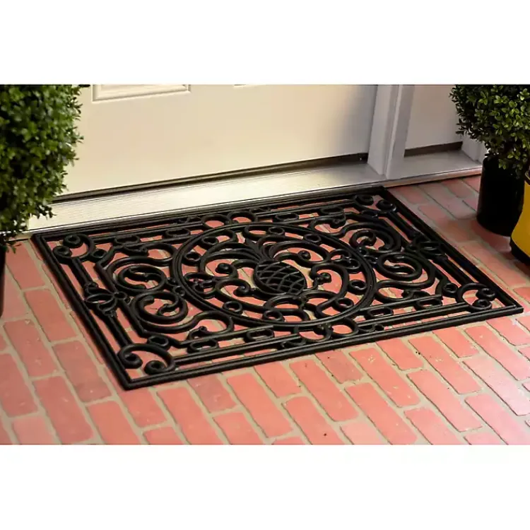 Kirklands Home Doormats|Ornate Penelope Durable Rubber Doormat, 30x18 in. Black