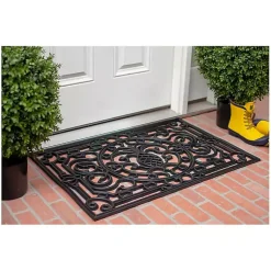 Kirklands Home Doormats|Ornate Penelope Durable Rubber Doormat, 36x24 in. Black
