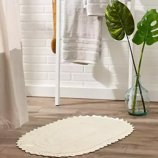 Kirklands Home Bathroom Rugs|Oval Classic Crochet Bath Mat Ivory