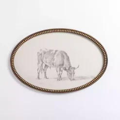 Kirklands Home Framed Art|Oval Cow Sketch Beaded Framed Art Print