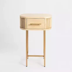 Kirklands Home Accent & End Tables|Oval Ribbed Single Drawer Accent Table Tan