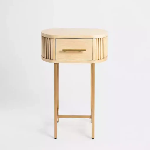 Kirklands Home Accent & End Tables|Oval Ribbed Single Drawer Accent Table Tan
