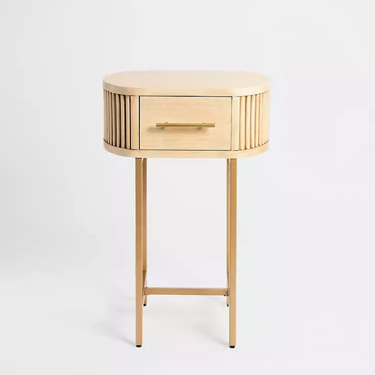 Kirklands Home Accent & End Tables|Oval Ribbed Single Drawer Accent Table Tan