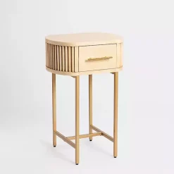 Kirklands Home Accent & End Tables|Oval Ribbed Single Drawer Accent Table Tan