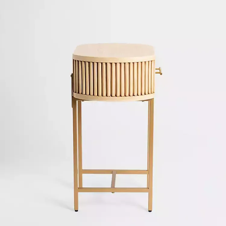 Kirklands Home Accent & End Tables|Oval Ribbed Single Drawer Accent Table Tan