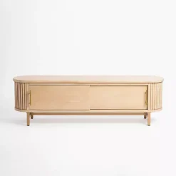 Kirklands Home Coffee Tables|Oval Ribbed Sliding Doors Coffee Table Tan
