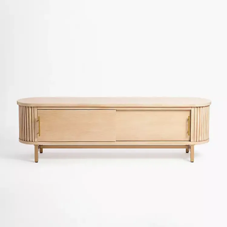 Kirklands Home Coffee Tables|Oval Ribbed Sliding Doors Coffee Table Tan