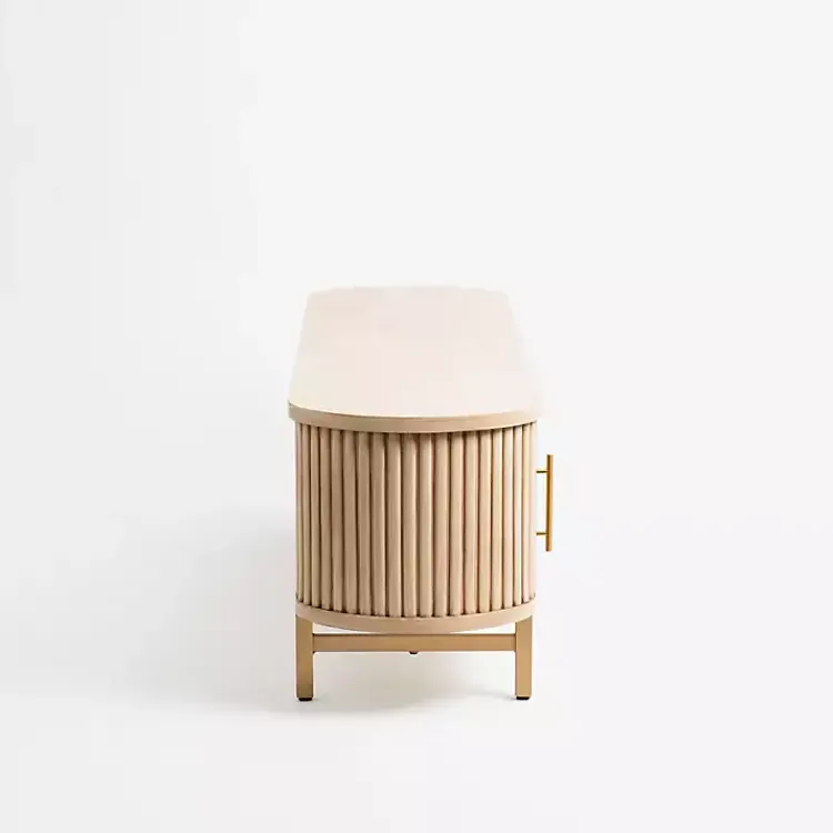 Kirklands Home Coffee Tables|Oval Ribbed Sliding Doors Coffee Table Tan