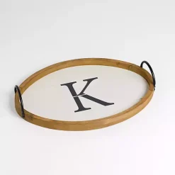 New Oval Wood Monogram K Tray Decorative Trays