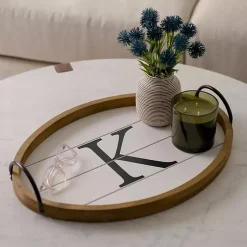 New Oval Wood Monogram K Tray Decorative Trays