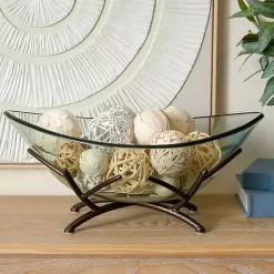 Discount Oversized Glass Bowl with Twig Base Decorative Bowls & Jars