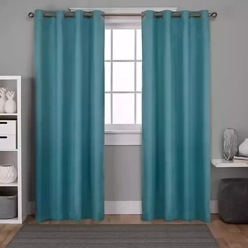 Kirklands Home Curtains & Drapes|Oxford Teal Thermal Curtain Panel Set, 84 in.
