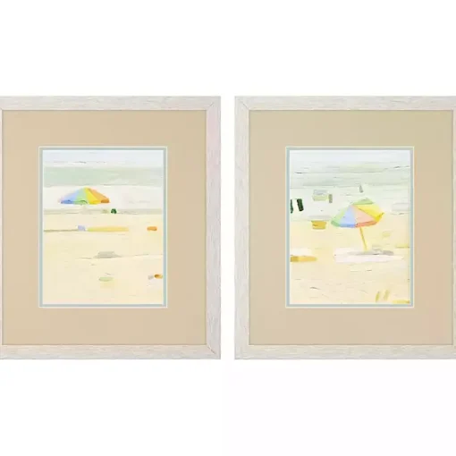 Kirklands Home Framed Art|Pastel Beach Umbrella Framed Art Prints, Set of 2 Tan