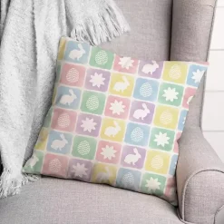 Online Pastel Easter Bunny Grid Outdoor Pillow Easter Decorations