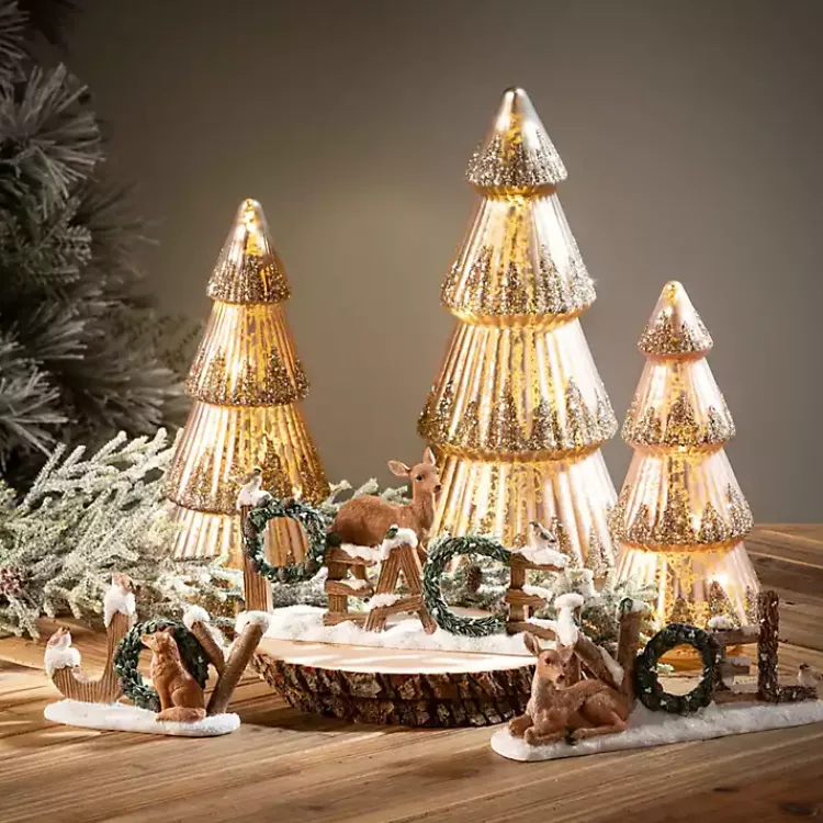 Best Peace, Noel, and Joy Woodland Statues, Set of 3 Christmas Decorations