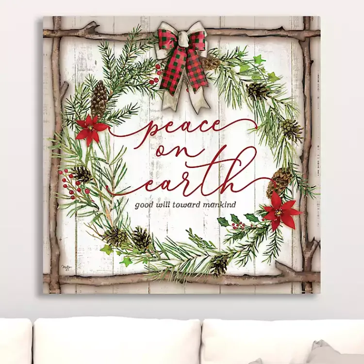 New Peace On Earth Wreath Canvas Art Print Christmas Art & Wall Decor