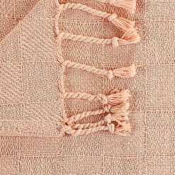 Online Peach Checkered Weave Fringe Throw Blankets & Throws