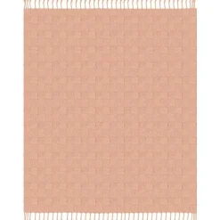 Online Peach Checkered Weave Fringe Throw Blankets & Throws