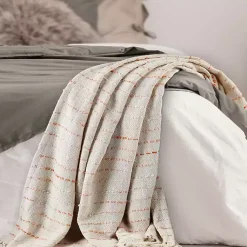 Online Peach Shimmer Stripe Woven Throw Blankets & Throws