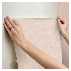 Kirklands Home Wall Murals & Wallpaper|Peach Textured Faux Fabric Peel & Stick Wallpaper