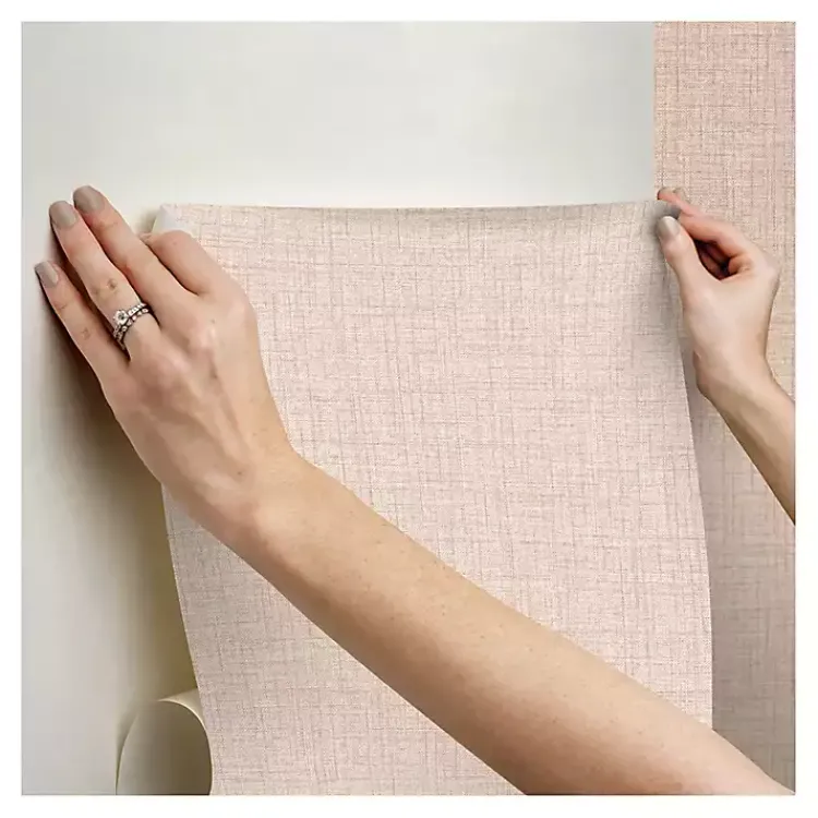 Kirklands Home Wall Murals & Wallpaper|Peach Textured Faux Fabric Peel & Stick Wallpaper