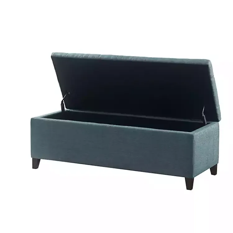 Kirklands Home Benches & Ottomans|Peacock Button Tufted Storage Bench Blue