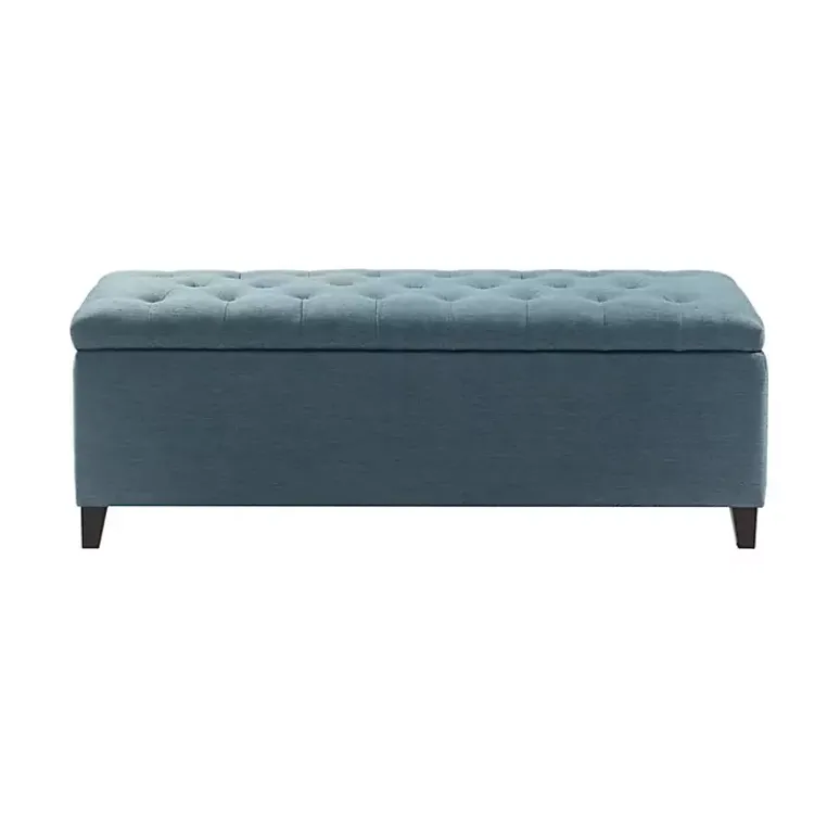 Kirklands Home Benches & Ottomans|Peacock Button Tufted Storage Bench Blue