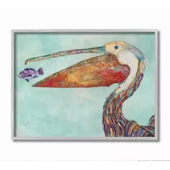 Kirklands Home Framed Art|Pelican's Lost Supper Fish Framed Wall Plaque Blue