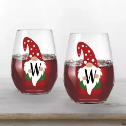 New Personalized Festive Gnome Wine Glasses, Set of 2 Christmas Dining & Entertaining