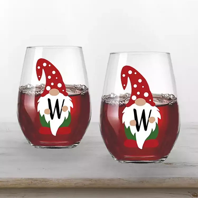 New Personalized Festive Gnome Wine Glasses, Set of 2 Christmas Dining & Entertaining