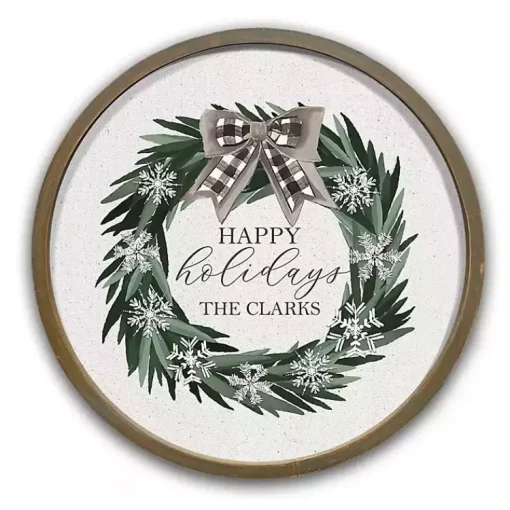 Sale Personalized Happy Holidays Wreath Wall Plaque Christmas Art & Wall Decor