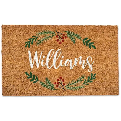 Discount Personalized Holly Wreath Christmas Doormat Outdoor Christmas Decorations