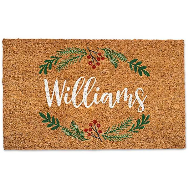Discount Personalized Holly Wreath Christmas Doormat Outdoor Christmas Decorations