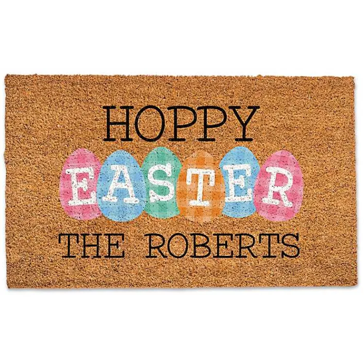 Discount Personalized Hoppy Easter Plaid Eggs Doormat Easter Decorations