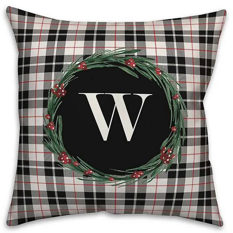 Outlet Personalized Monogram Black Plaid Wreath Pillow Pillows