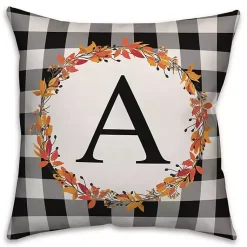 New Personalized Monogram Buffalo Check Wreath Pillow Fall