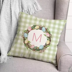 Sale Personalized Monogram Egg Wreath Pillow Easter Decorations