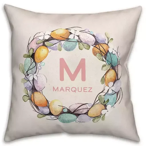 Sale Personalized Monogram Egg Wreath Pillow Easter Decorations